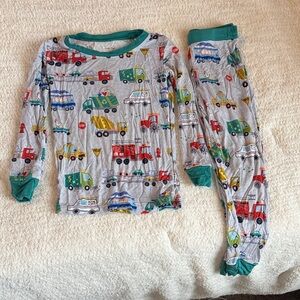 Little Sleepies Kids Pajama Set - Gray with Colorful Vehicle Print